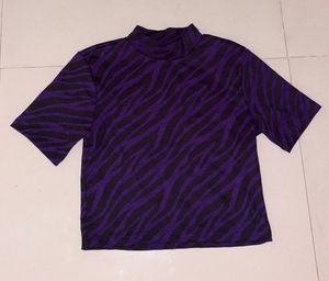 Purple Zebra Print Mock Neck Top