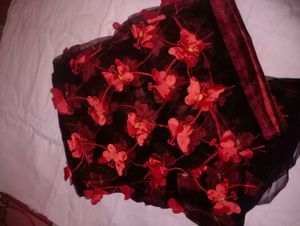 Saree Red Butterflies