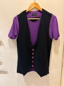 Goth Vest Over Purple Tee