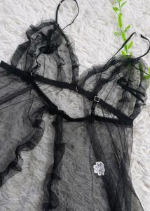 Beautiful Black Net Night Wear