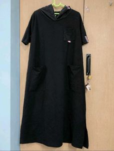 Casual Black Hooded Dress