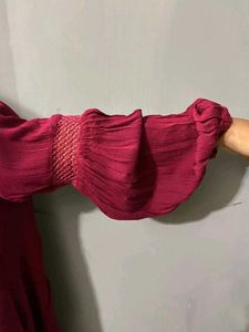 Maroon V-Neck Long Sleeve Top