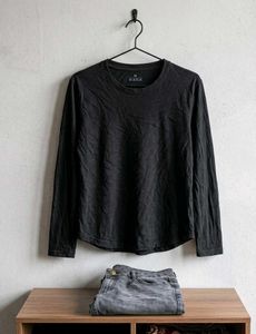 Black Long Sleeve Top &amp; Grey Jeans Set