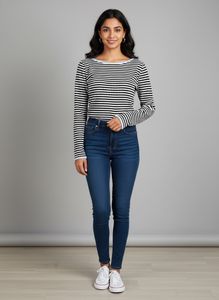 Leelin Korean B&W striped top