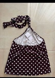 Polka dot halter neck brown top