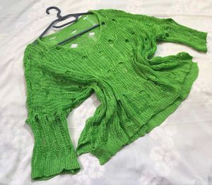 🎁Y2k Distressed Green Knitted Top O