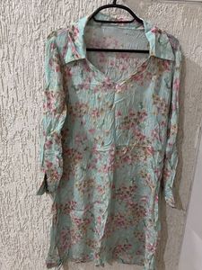 Light Blue Floral Print Kurta size L