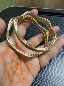 Exquisite CZ Embellished Gold Bangle Set