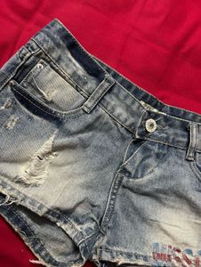Distressed Denim Shorts with Embroidery