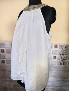 White Ruffled Halter Top with Beaded Neckline