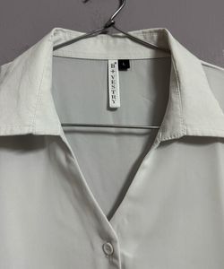 White 3/4 Sleeve Button-Down