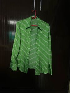 Vibrant Green Striped Button-Up Shirt