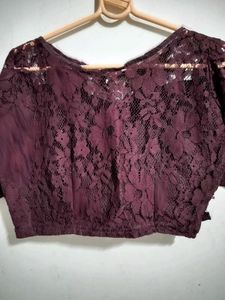 Elegant Burgundy Lace Saree