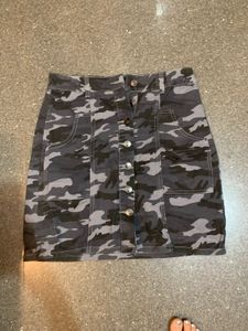 Camo Button-Front Mini Skirt