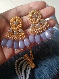 beautiful  pearl choker necklace set with matching