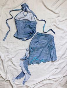 Sparkly Blue Halter Top &amp; Skirt Set