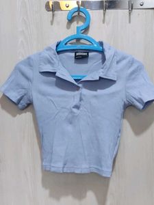 Bonkers Powder Blue Ribbed Crop Polo