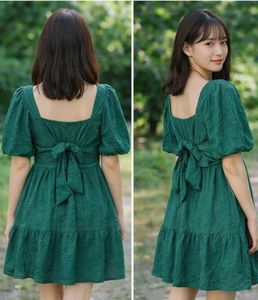Green Puff Sleeve Mini Dress✨