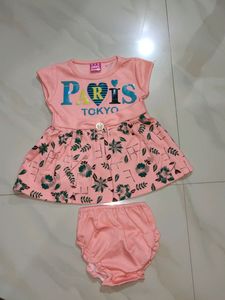 Cute Peach Baby Dress with Bloomers