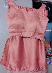 Elegant Pink Satin Saree with padded blouse