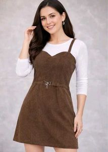 Corduroy Brown Mini Dress with Straps