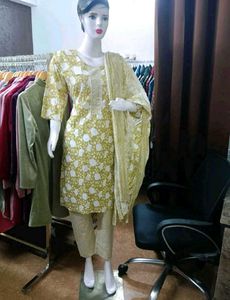 Yellow Floral Kurta Set with Dupatta