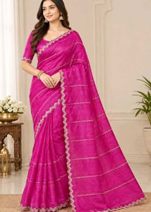 Vibrant Pink Saree with Intricate Embellishments
