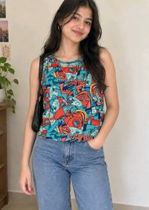 Abstract Print Sleeveless Crop Top