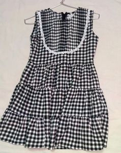Black and White Gingham Tiered Dress