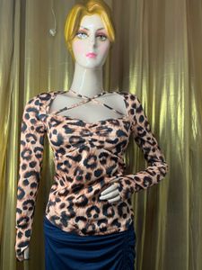 Leopard Print Cutout Long Sleeve Top