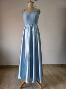 Elegant Light Blue Satin Maxi Dress