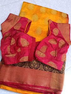 Vibrant Yellow Saree with Brocade Blouse