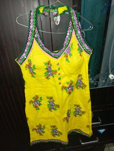 Yellow Floral Halter Neck kurti
