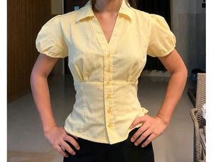 Chic Yellow Puff Sleeve Blouse