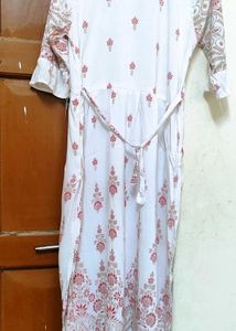 White Kurta with Red Floral Print