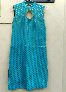 Turquoise Kurta with Gold Print