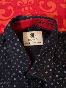 Boy's Navy Blue Printed Shirt