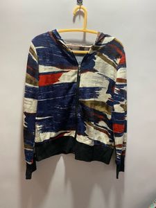 Abstract Print Zip-Up Hoodie