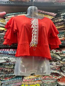 Vibrant Red Ruffled Sleeve Top