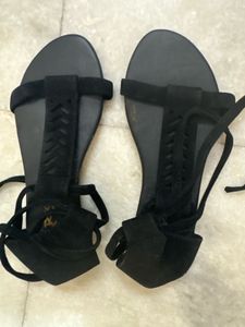 Black Lace-Up Gladiator Sandals