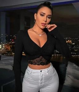Chic Black Lace Trim Crop Top