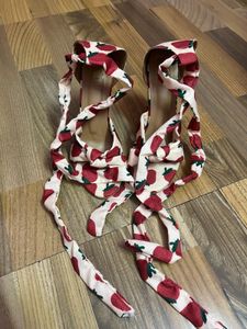 Strawberry Print Lace-Up Heels