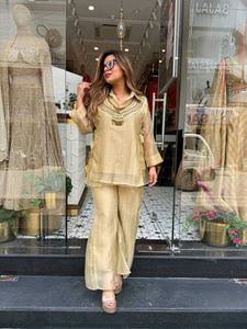 Sunshine Yellow Embellished Palazzo Co-ord Set