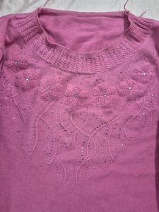 Pink Embellished Knit Sweater