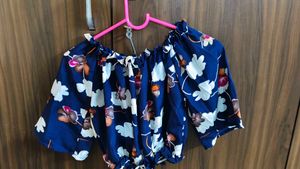 Navy Blue Floral long flared skirt