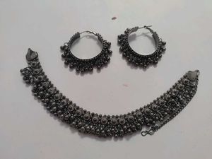 Oxidized Silver Necklace & Earrings Set