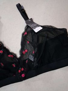 44DDD Black Embroidered Mesh Bra