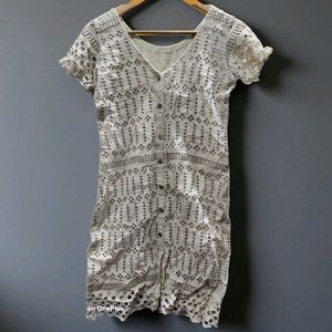 Chic White Lace Button-Up Mini Dress