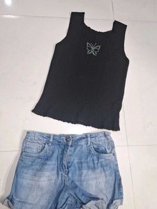 Butterfly Sparkle Tank Top &amp; Denim Shorts Set