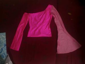 Hot Pink One Shoulder Bell Sleeve Top